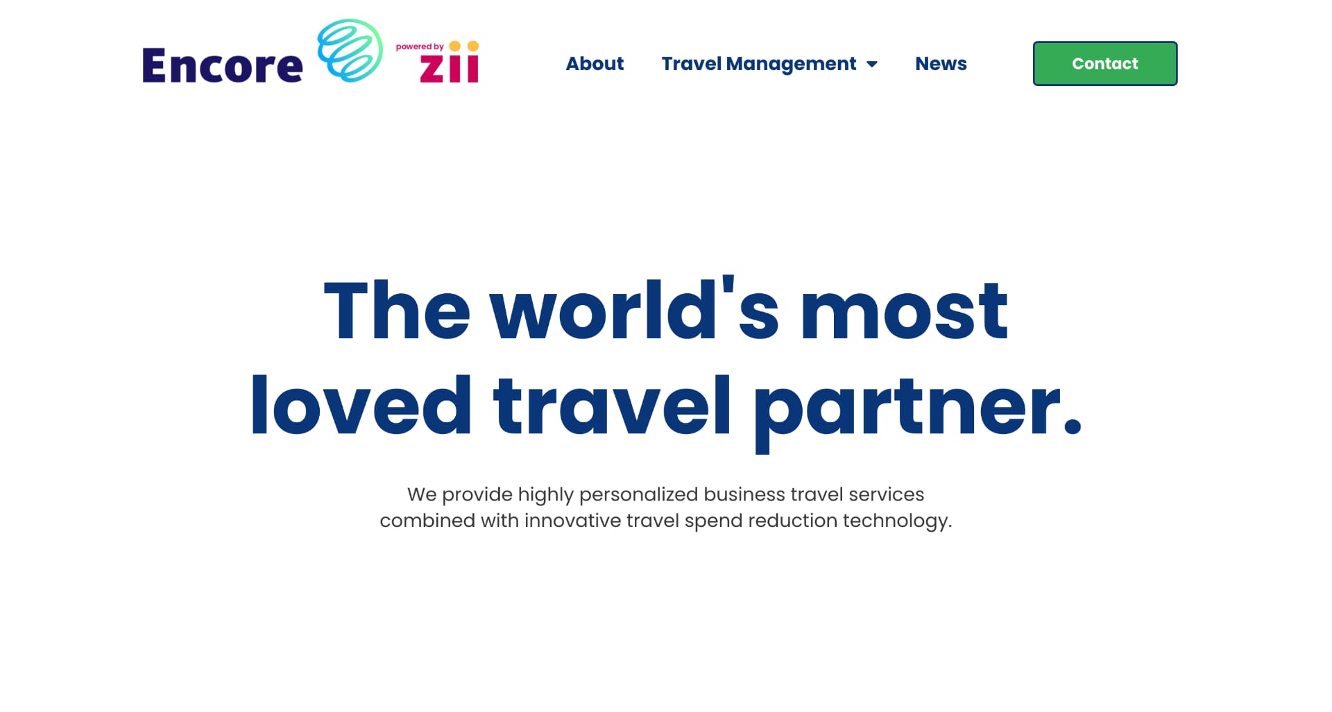 A screenshot of the Encore Corporate Travel website.