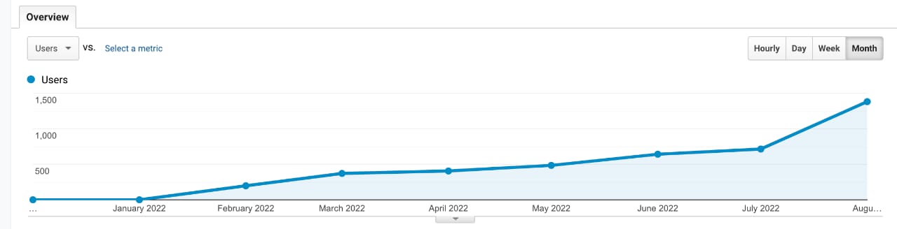 A screenshot of the increase in website traffic for the first 6 months of Dakota Trauma Therapy's new website.