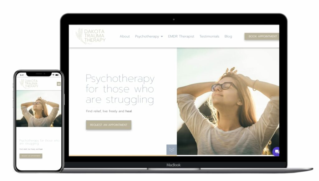 The Dakota Trauma Therapy website as viewed from multiple devices.