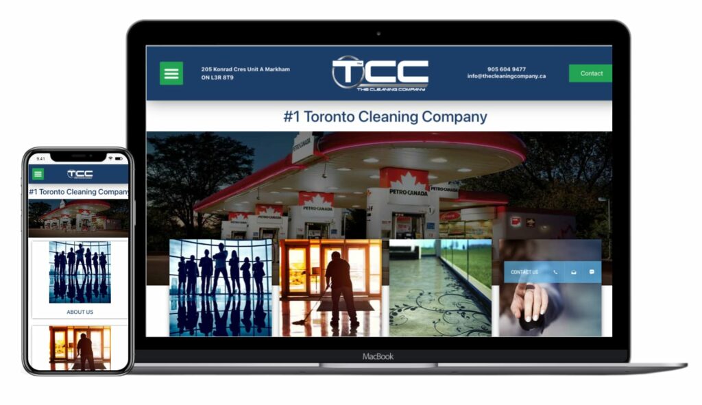 A mockup of the The Cleaning Company's website on multiple devices.