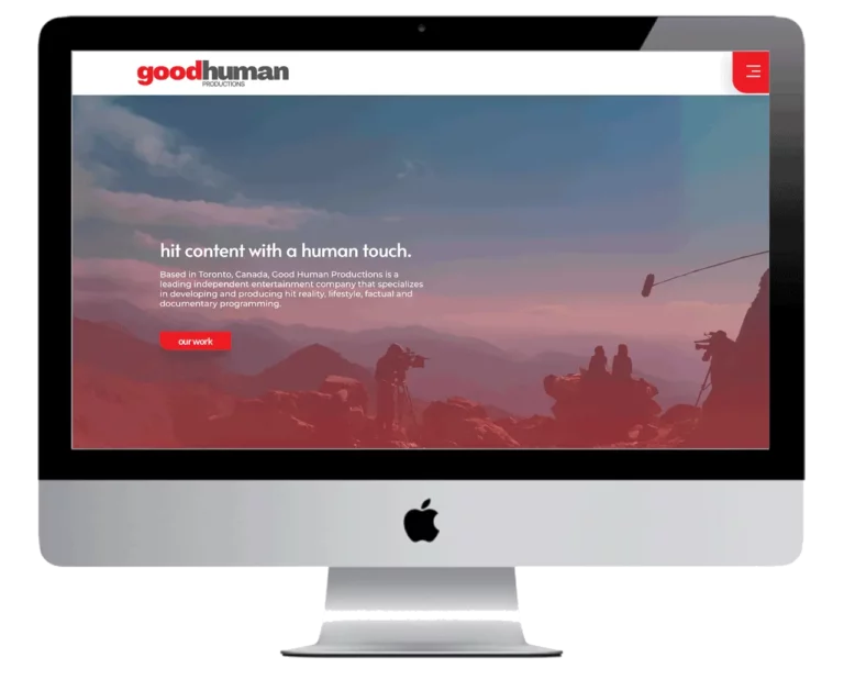 Un ejemplo de sitio web de una pequeña empresa en un ordenador, Good Humans Productions.