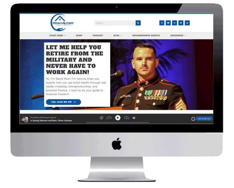 Un ejemplo de página web de una pequeña empresa en un ordenador, De militar a millonario.