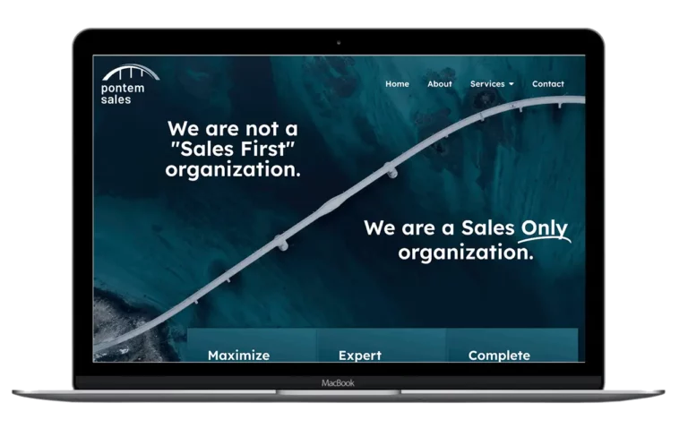 Un ejemplo de sitio web de una pequeña empresa en un ordenador portátil, Pontem Sales.
