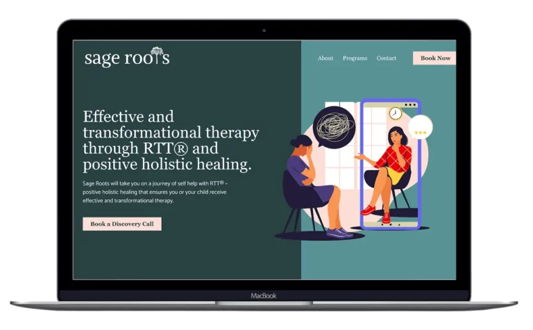 An example of a small business website on a laptop, Sage Roots.