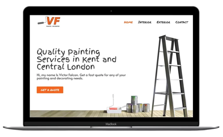 Un ejemplo de sitio web de una pequeña empresa en un ordenador portátil, VF Painting.