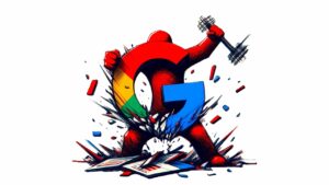 Colorido superhéroe rompiendo una carta estilizada.