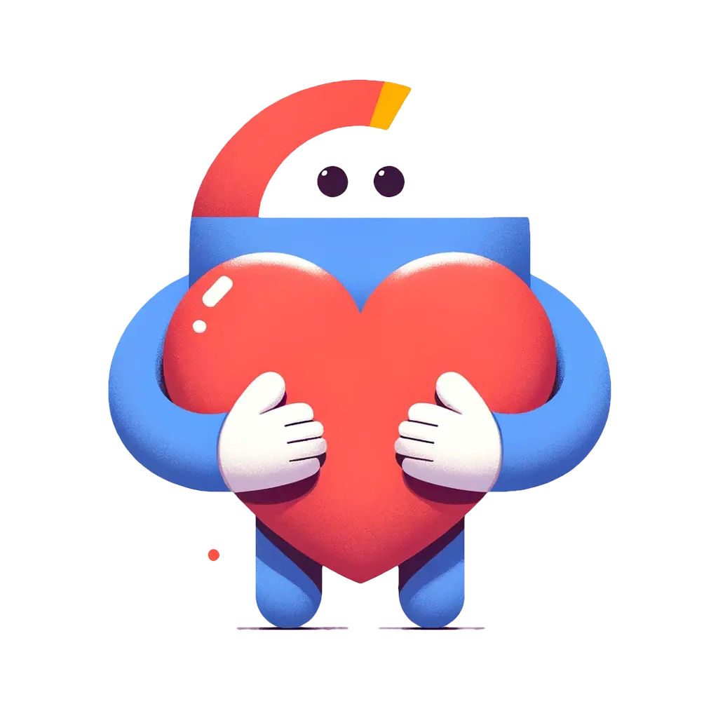 Animated character holding a heart.