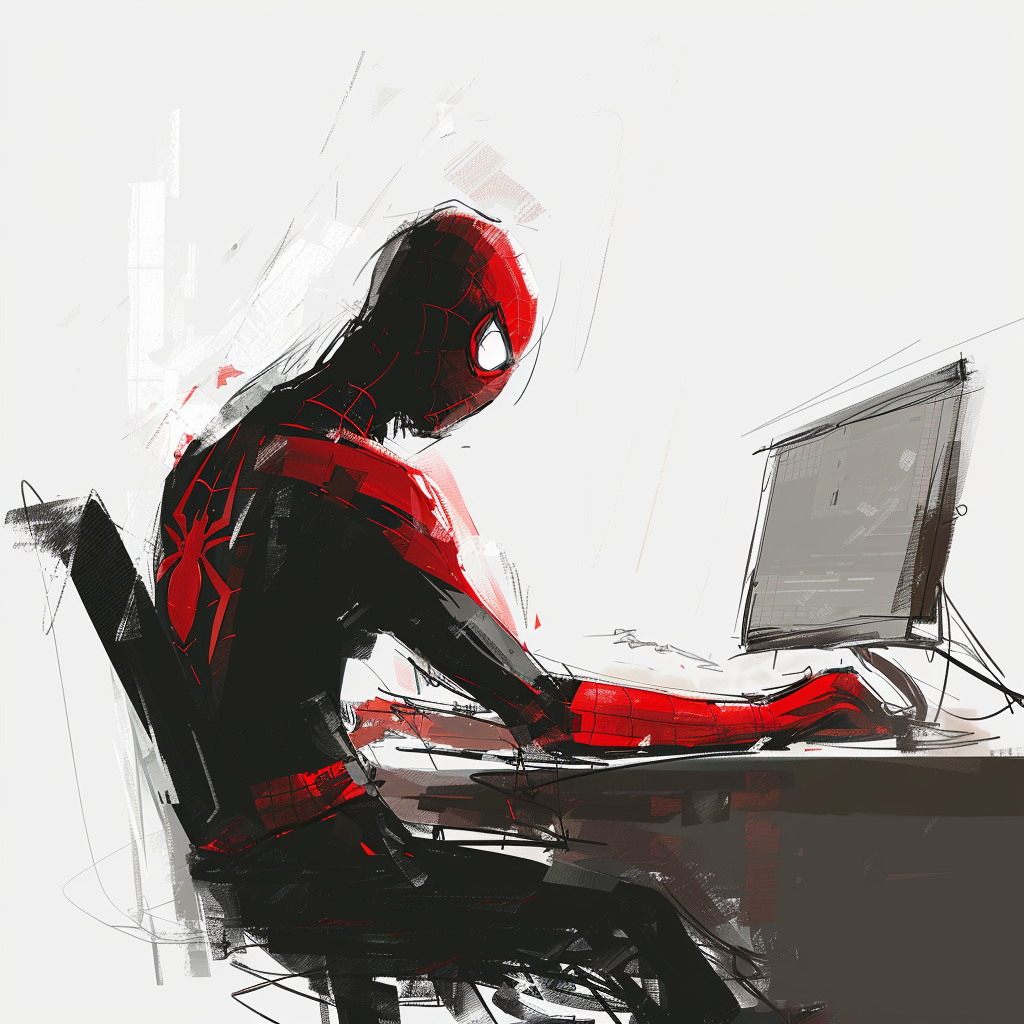 Illustration of character sitting at computer desk.