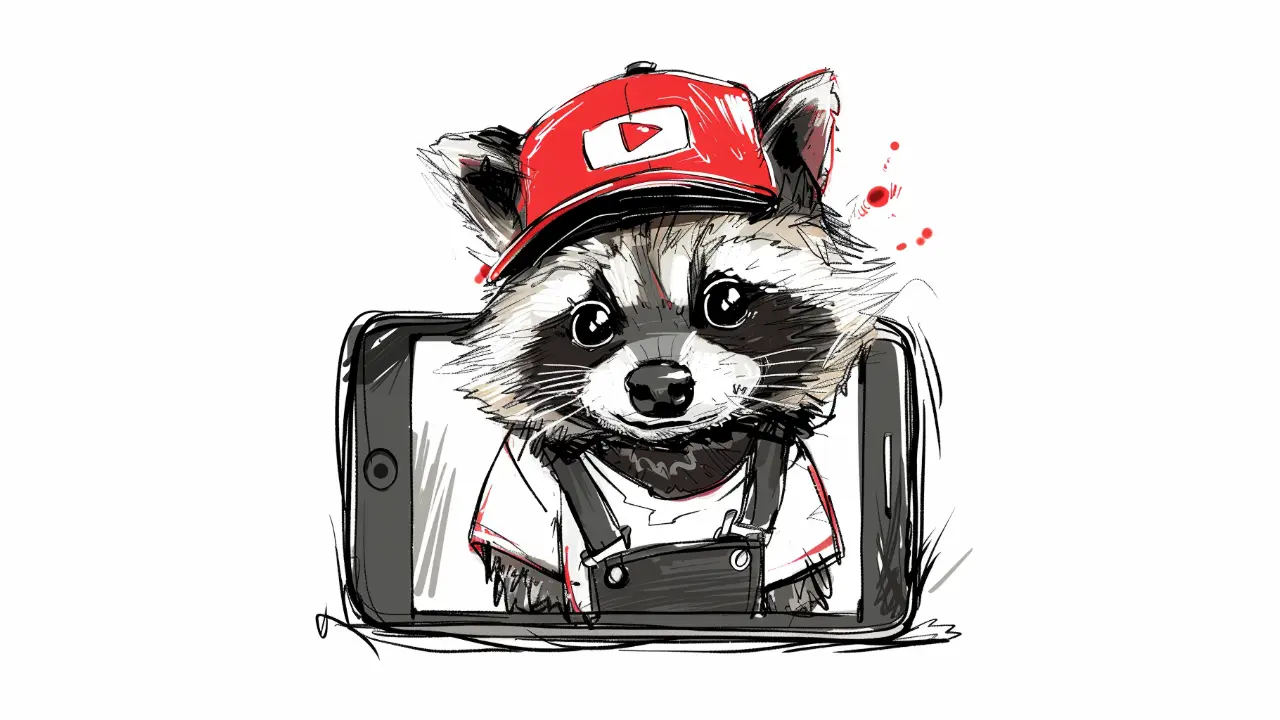 Animated raccoon in hat popping out of phone.
