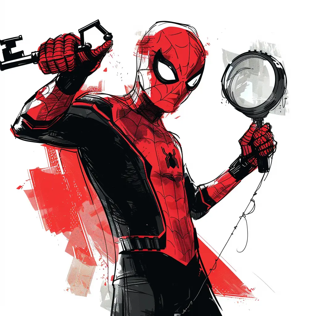 Ilustración de Spiderman con llave y lupa.